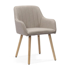 HMLUXURY Eetkamerstoel met armleuningen, set van 2, kaki stof & houten poten, ergonomisch