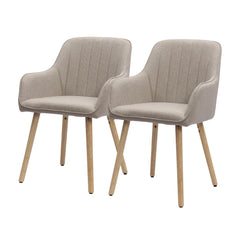 HMLUXURY Eetkamerstoel met armleuningen, set van 2, kaki stof & houten poten, ergonomisch