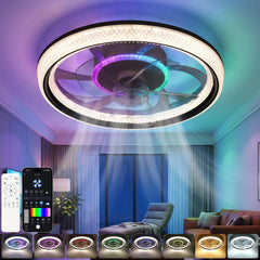 OYAJIA RGB LED-plafondventilator of -plafondlamp met afstandsbediening voor de slaapkamer, Ø50cm