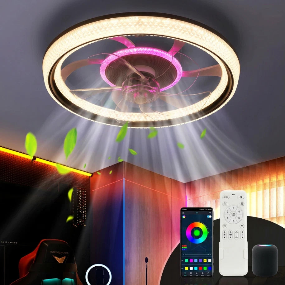 OYAJIA RGB LED-plafondventilator of -plafondlamp met afstandsbediening voor de slaapkamer, Ø50cm