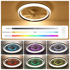 OYAJIA RGB LED-plafondventilator of -plafondlamp met afstandsbediening voor de slaapkamer, Ø50cm