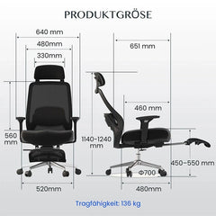 FLEXISPOT Ergonomische bureaustoel OC6B-F2-EUAM, met 3D Shiatsu-massage , zwart