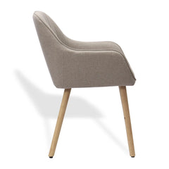 HMLUXURY Eetkamerstoel met armleuningen, set van 2, kaki stof & houten poten, ergonomisch