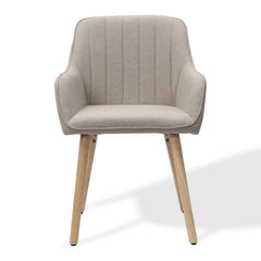 HMLUXURY Eetkamerstoel met armleuningen, set van 2, kaki stof & houten poten, ergonomisch