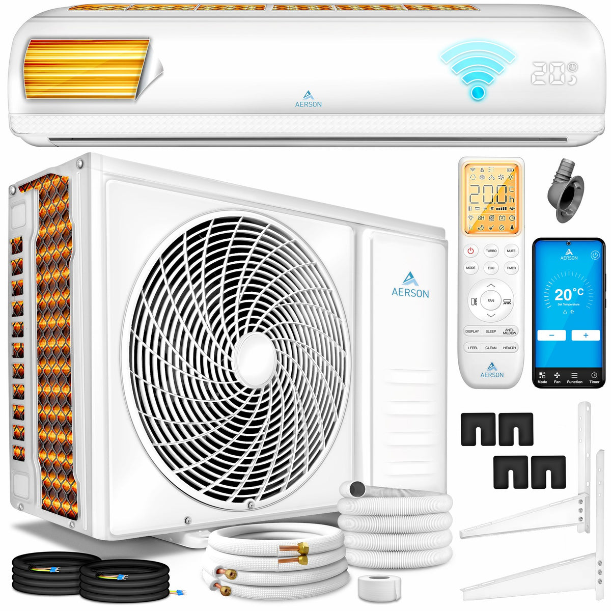 Split Unit Airco - Airconditioning - Warm & Koud - 12000 BTU - Wit - AERSON®
