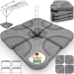 tillvex® Parasolstandaard, 60 liter, 80 kg, 4-delig, voor zweefparasol, incl. metalen verbinding, parasolgewicht kan worden gevuld met water of zand, parasolstandaard, weerbestendig, grijs