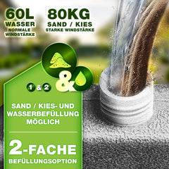 tillvex® Parasolstandaard, 60 liter, 80 kg, 4-delig, voor zweefparasol, incl. metalen verbinding, parasolgewicht kan worden gevuld met water of zand, parasolstandaard, weerbestendig, grijs