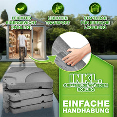 tillvex® Parasolstandaard, 60 liter, 80 kg, 4-delig, voor zweefparasol, incl. metalen verbinding, parasolgewicht kan worden gevuld met water of zand, parasolstandaard, weerbestendig, grijs