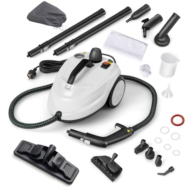 COSTWAY Draagbare Stoomreiniger 2000W Hogedruk-stoomreiniger met 15-delig Accessoire Veelzijdige Stoommop Wit
