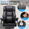 GTPLAYER Gamingstoel, brede bureaustoel met pocketveren, ergonomische pc-stoel, verstelbare en draaibare bureaustoel met voetensteun, kunstleer, 180 kg, zwart