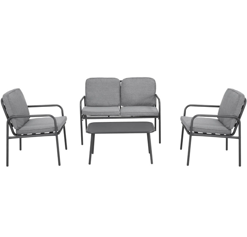Tuinset - 4 persoons - Loungeset - 2 Tuinstoelen - Tuinbank - Tuintafel - Grijs - Outsunny